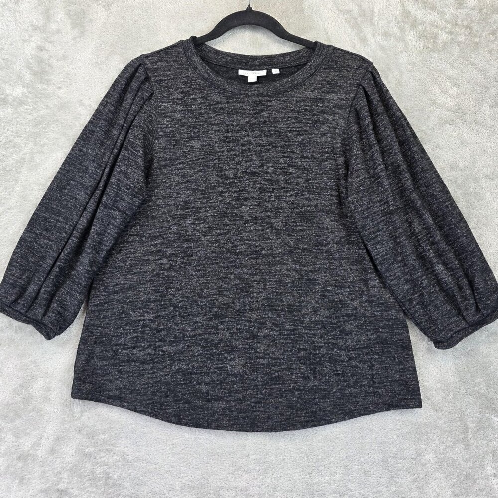 Chico's Sweater Womens Medium Gray Knit 3/4 Puff Sleeve Pullover Top Casual